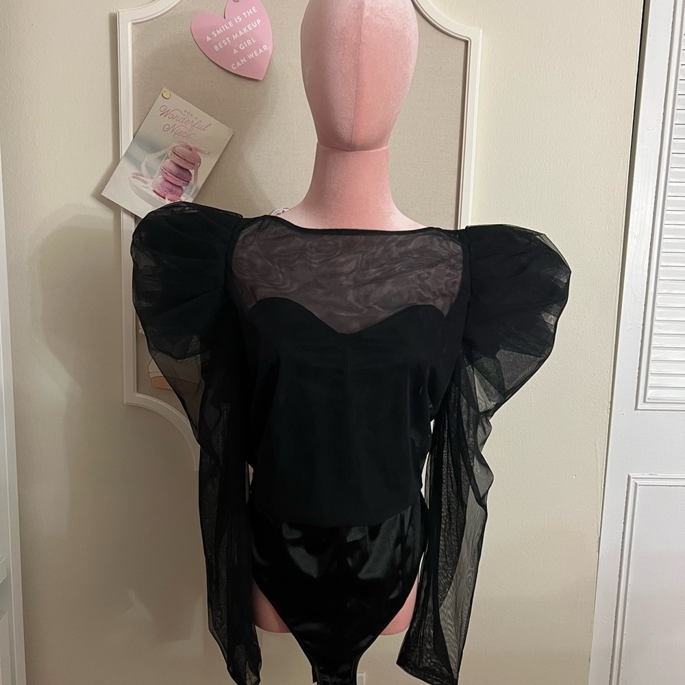 Elegant Black Sheer Sleeve Women's Top